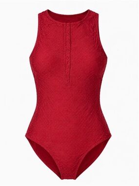 Andie Swim Malibu deep Red burgundy Swiss dot snap one piece swimsuit swimwear S